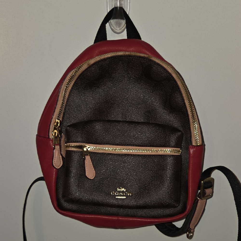 Coach Red and Brown Backpack with Gold Accents